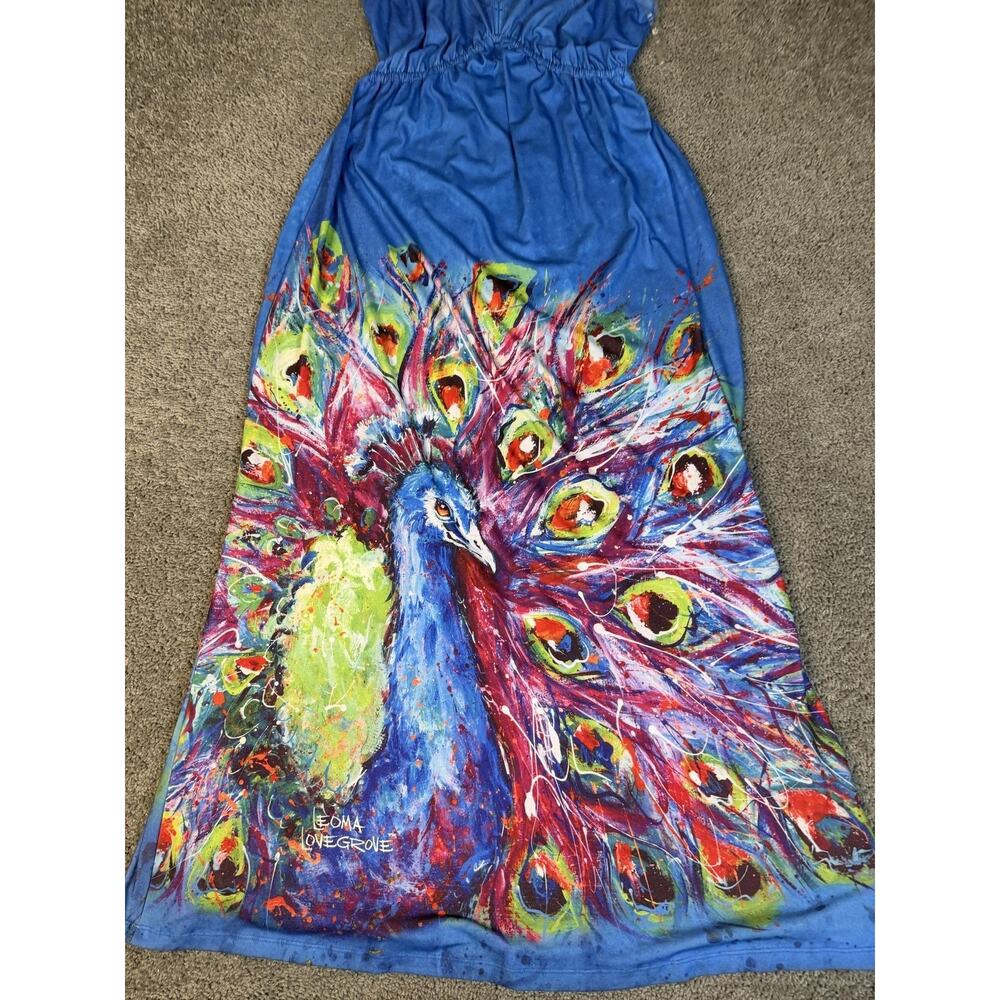 Leoma Lovegrove Dress Womens M Blue Maxi Sundress Tank VNeck Ruched Animal Print - Picture 3 of 13